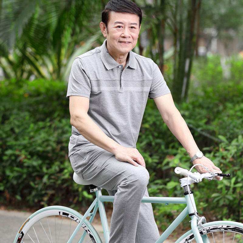 两件套棉质短袖恤夏季中老年人男士爸爸夏装大码休闲运动服套装