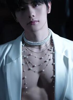男生酒吧直播男模项链颈链叠戴