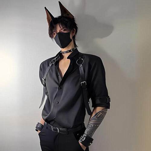 杜宾先生唯安同款cosplay小狼狗男模特酒吧万圣节黑色禁欲系衬衫