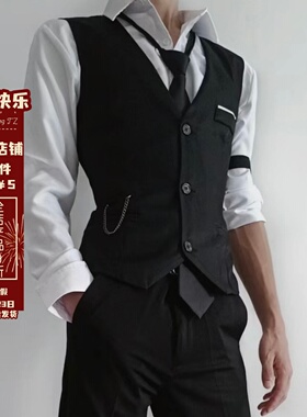 Cos西服背心马夹休闲西装马甲穿搭酒吧男模西装gogo英伦风cosplay