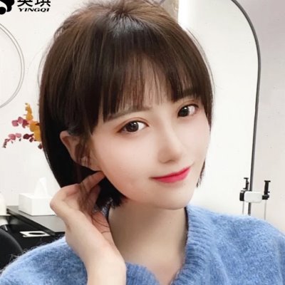 英琪假发女短发空气刘海减龄新款波波头圆脸自然发型全真发全头套