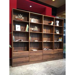 定制实木书架整墙书柜落地组合大容量满墙书橱橡木樱桃木卡座书柜