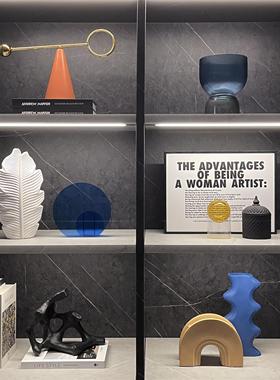 现代样板间书柜软装摆件家居饰品挂画创意玻璃陶瓷工艺品ZH3500