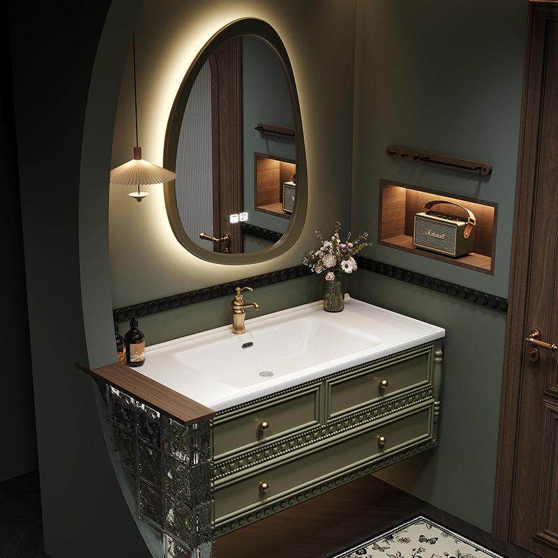 法式覆古浴室柜陶瓷一体盆洗脸盆柜组合化妆室洗手洗漱台2025新款
