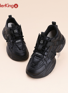 蜘蛛王女鞋2024秋季真皮厚底显脚小老爹鞋时尚百搭增高休闲运动鞋