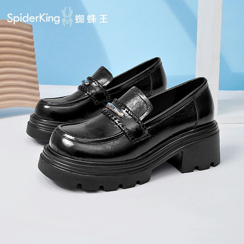 蜘蛛王真皮厚底增高乐福女鞋