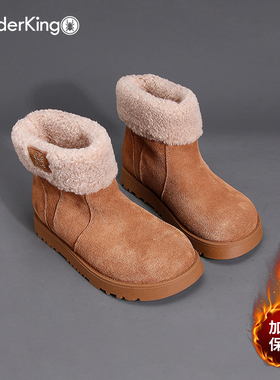 蜘蛛王女鞋2025冬季新款加绒保暖雪地靴女复古厚底勃肯鞋棉鞋短靴