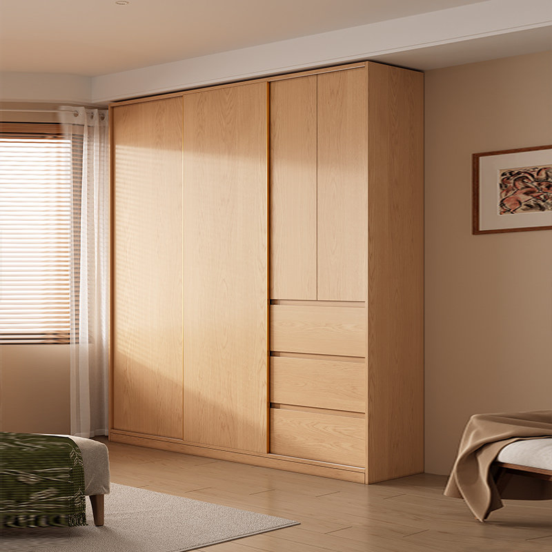 定制ENF级一柜到顶实木衣柜家用卧室小户型柜子出租房拉门衣橱