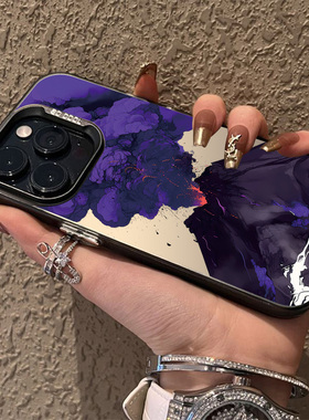 紫色火山喷发适用苹果15promax手机壳2024新款iPhone14pro高级感13磨砂12全包防摔11的保护套14男plus小众por