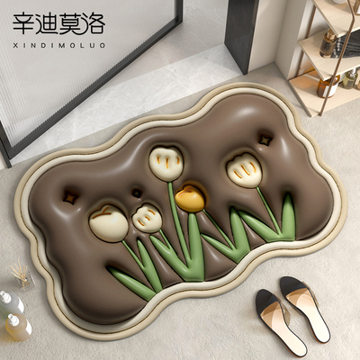 矽藻泥吸水凉垫化妆室地垫浴室门口防滑脚垫网红3d立体蓬胀厕所地