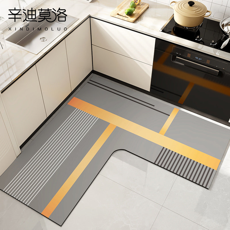 厨房地垫防滑防油硅藻泥吸水垫2024新款L型地毯免洗可擦专用脚垫