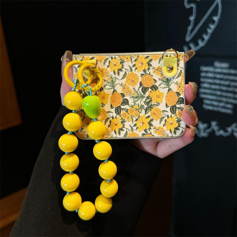 悦皇油画黄碎花适用于三星Zflip7折叠屏手机壳zflip6斜挎带挂绳zflip5/4小清新翻盖防摔保护套w25flip手提w24