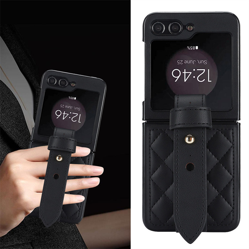 悦皇格纹手腕带适用于三星ZFlip7折叠手机壳zflip6翻盖皮纹小香风zflip5防摔保护套zflip4/3手带w25flip/w24
