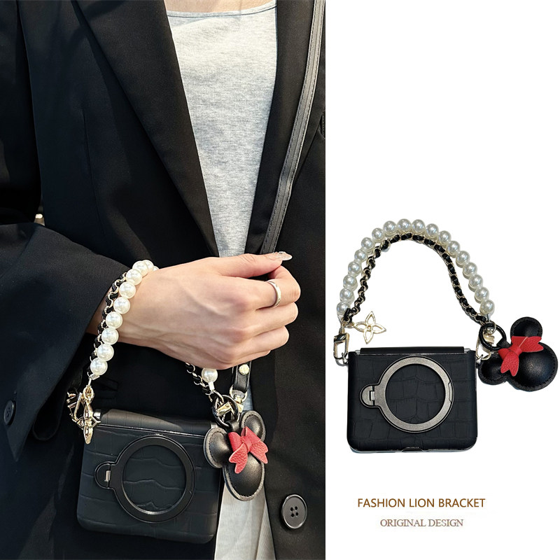 悦皇高档黑鳄鱼纹适用于华为Purax折叠手机壳包中轴pocket2旋转支架磁吸无线冲novaflip斜挎挂绳p50手提翻盖