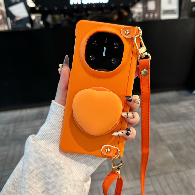 悦皇双中轴磁吸侧边橙色适用于三星zfold7折叠手机壳爱心大支架全包zfold6斜挎挂绳手提fold5翻盖防摔w26/w24