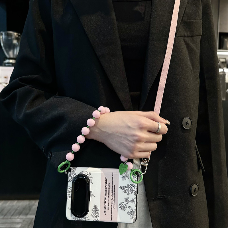 悦皇中轴磁吸前框适用于华为Puraxmax阔大折叠手机壳奢华英文玫瑰花puraxmax翻盖防摔保护套全包斜挎绳手提珠
