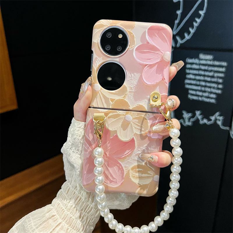 悦皇油画花适用于华为purax手机壳斜挎背带绳pocket2折叠翻盖全包防摔保护套MagicVFlip手提novaflip女p50壳
