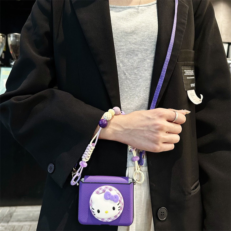 悦皇适用于华为purax手机壳卡通猫咪磁吸支架pocket2全包中轴novaflip翻盖斜挎带手提绳p50保护套magicvflip2