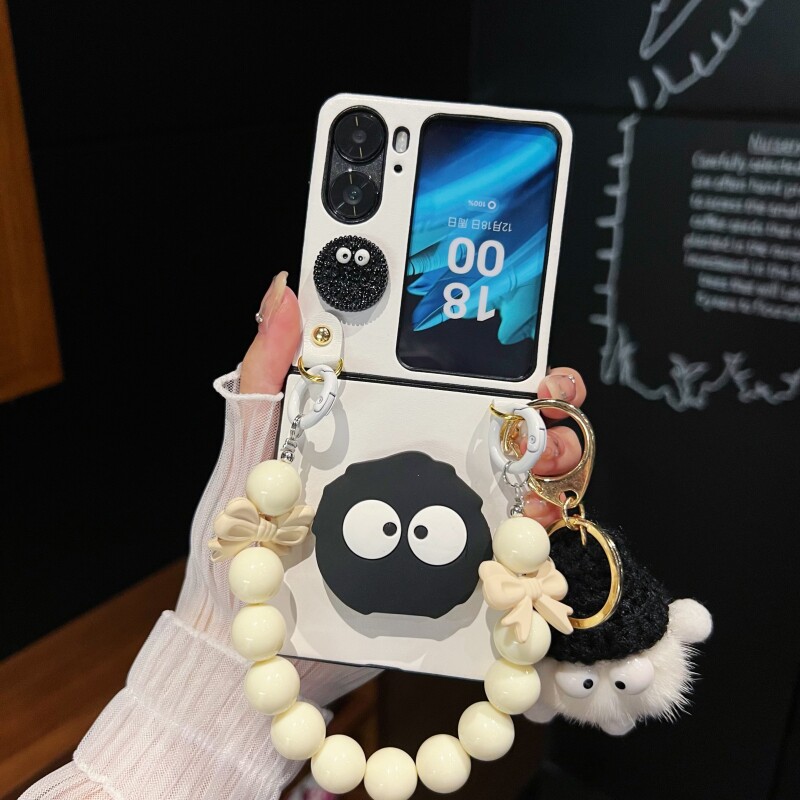 悦皇适用于OPPO Find N3 Flip手机壳煤球支架皮保护壳折叠卡通findn2 flip全包翻盖女findn2外壳斜挎挂绳挂饰
