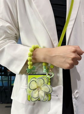 悦皇适用于小清新绿纱花OPPOFind n3 flip手机壳斜挎绳OPPO小折叠屏手提保护套findn2flip翻盖全包防摔壳背带