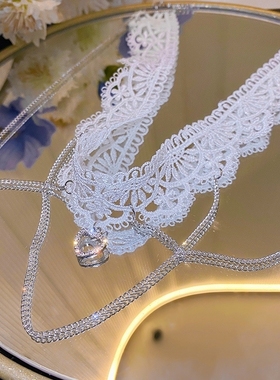 白色蕾丝蝴蝶项链女2023