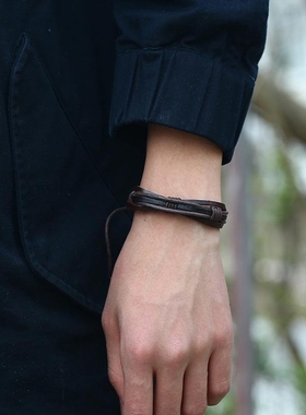 西域风皮绳皮革绳做旧仿古咖啡色圆扁形皮革条手链项链编织绳手链