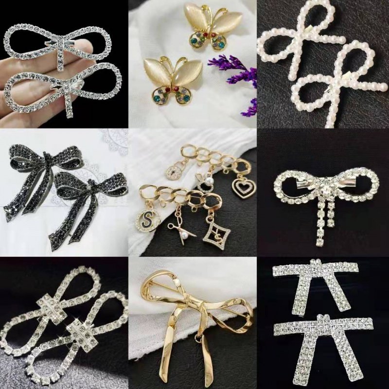 새로운 전체 다이아몬드 활 브로치 핀 요정 장식 노출 방지 의류 크라운 스타 인형 가방 액세서리