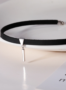 银色吊坠饰颈链锁骨链短