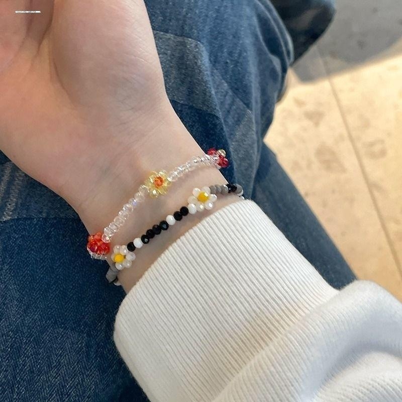 韩式网红新款糖果色串珠米珠手链甜美可爱少女风花朵手链百搭手饰