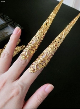 新娘戒指新款中式古装护指套秀禾服龙凤褂结婚指环拍照饰品花戒