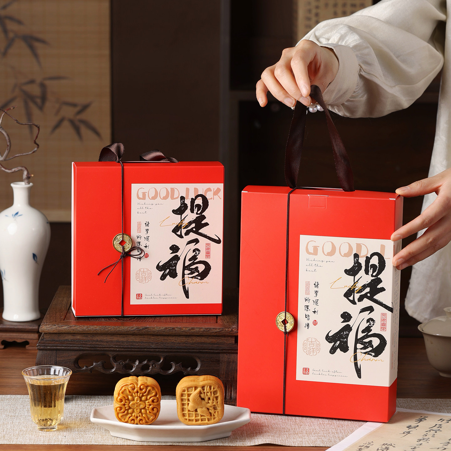 2026月饼包装盒 6粒装提福蛋黄酥礼盒手提高档中秋送礼烘焙糕点盒