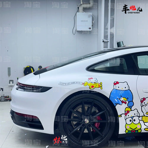 适用保时捷911个性卡通Kitty猫装饰车贴纸 库洛米美乐蒂可爱拉花
