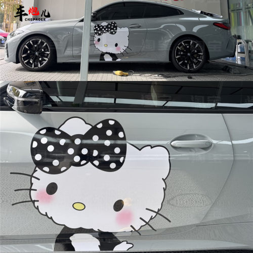 适用宝马4系个性卡通kitty猫车贴纸奔驰e260奥迪S4凯蒂猫可爱拉花