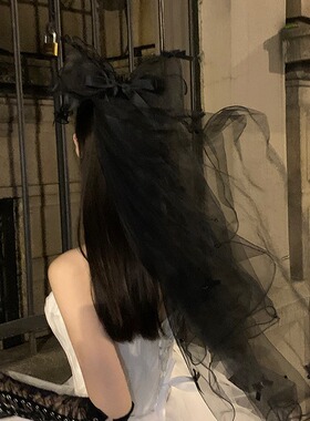 黑色万圣节头纱新娘结婚哥特风立体蝴蝶派对影楼写真拍照道具配饰