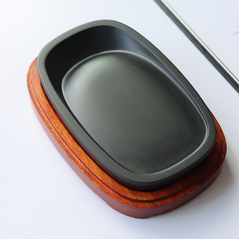 文人素砚经典素倘池款原石手工雕刻带香樟木盒包装非遗歙砚文房四宝砚台书法书画毛笔墨条使用