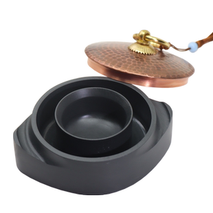 铜石工艺升级加厚火锅砚台书法原石天然石料带盖防蒸发密封好不干墨初练毛笔磨墨研墨歙砚砚墨池墨盒锤纹铜盖