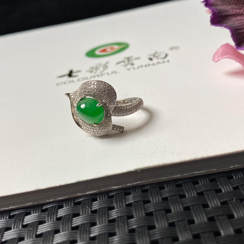 天然翡翠缅甸A货戒指阳绿