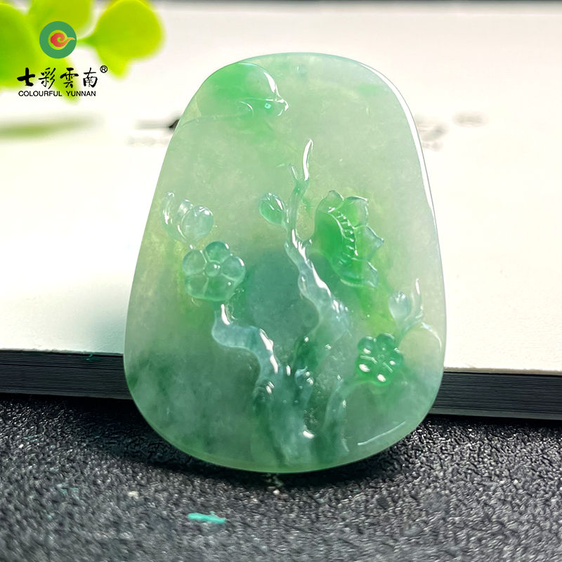 七彩云南冰种荷花天然翡翠