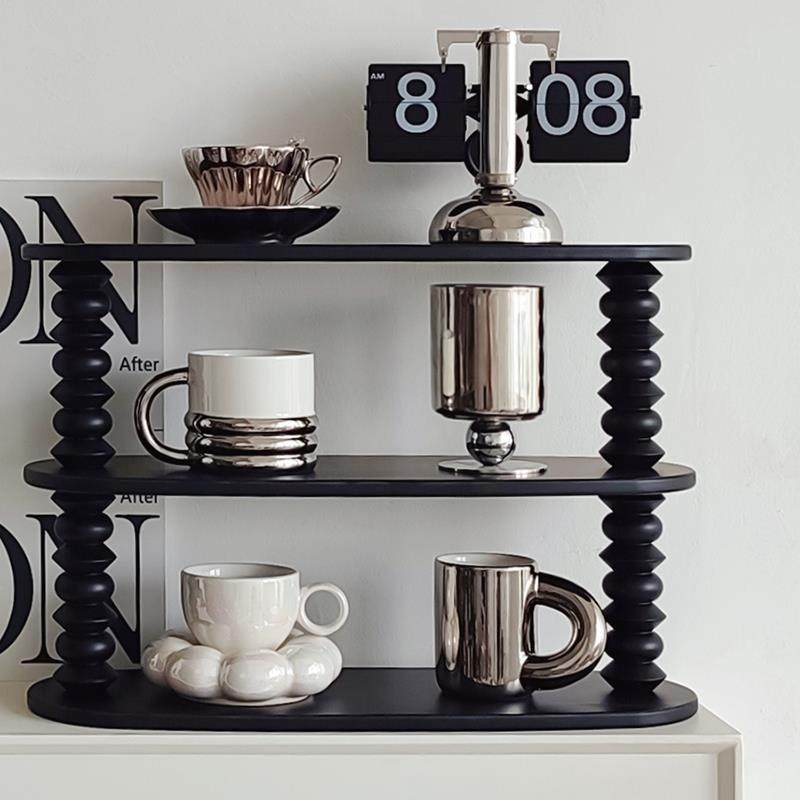 态生活覆古风木质杯子收纳层架展示架家用桌面化妆品整理多层置物