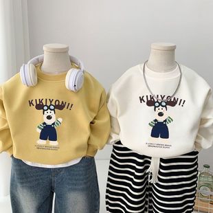 百搭上衣 儿童韩版 男童圆领卫衣春秋新款 男宝宝卡通小狗印花套头衫