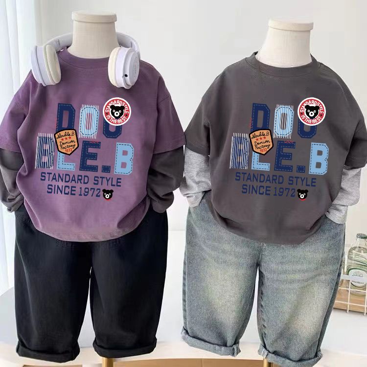 儿童长袖t恤2025新款早秋季男童宝宝韩版纯棉卡通字母打底衫上衣T