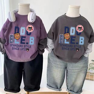 纯棉卡通字母打底衫 儿童长袖 男童宝宝韩版 早秋季 上衣T t恤2025新款