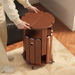 实木花瓣形可折叠圆椅客厅多功能储物凳中式简约堆叠椅子