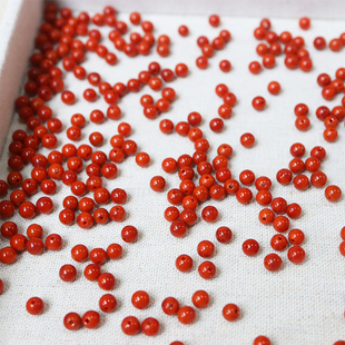 3mm柿子色俏玫红天然原矿无胶无烤川料瓦西南红满肉米珠DIY散珠