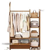 实木加粗挂衣架室内落地衣架新中式 衣帽架带置物架抽屉卧室收纳柜