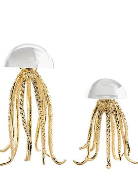 高档轻奢风创意水母摆饰金属海洋艺术主题摆件客厅家居装饰