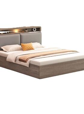 Tal实木床现代简约双人床出租房家用主卧经济型单人床架灰色软靠