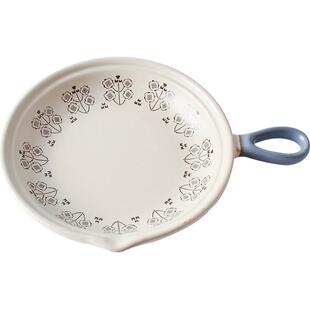 日式创意带把手单柄盘子烤箱焗饭烤盘家用明火加热陶瓷平底锅煎锅