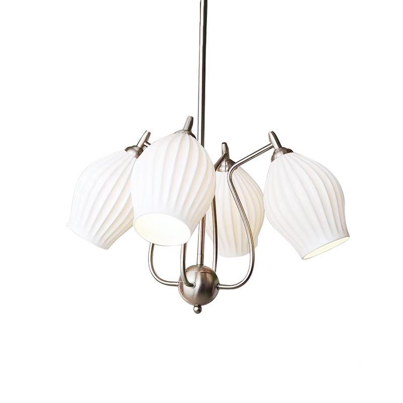 法式色陶瓷花朵中古白吊英式客厅骨瓷艺348术吊灯小灯众餐卧室灯