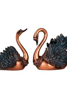 欧美风格树脂工艺品摆设创意情侣天鹅酒架摆件酒柜电视柜装饰品